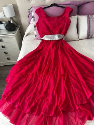 Vestido fiesta rosa fucsia corte MIDI