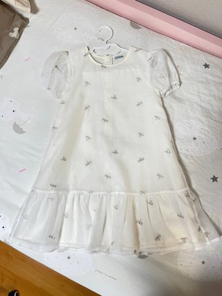 Vestido niña blanco organza lazo