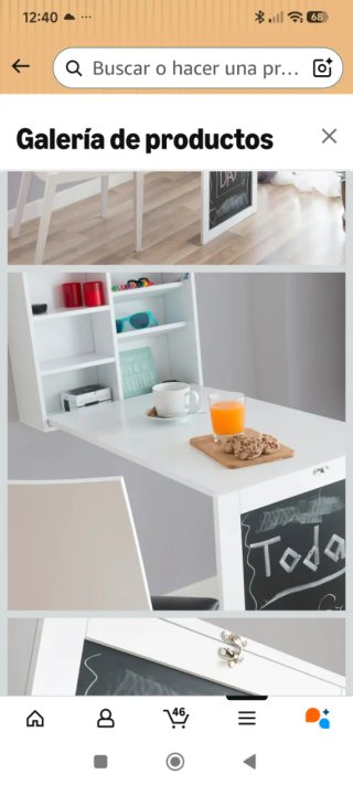 Escritorio plegable blanco con estanterías