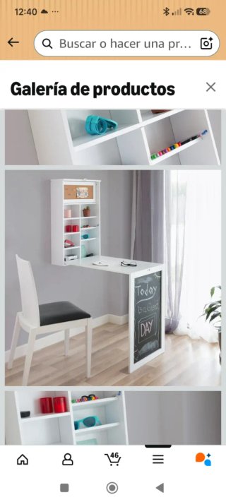 Escritorio plegable blanco con estanterías