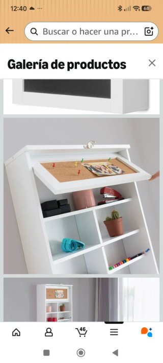 Escritorio plegable blanco con estanterías