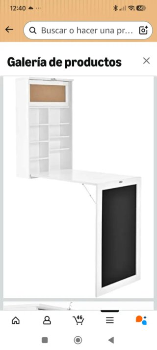 Escritorio plegable blanco con estanterías