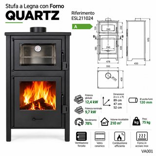 Stufa a legna con forno Quartz 12,4 kW