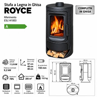 Stufa a legna in ghisa Royce 11,8 kW