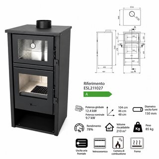 Stufa a legna con forno inox LUX 12,4 kW
