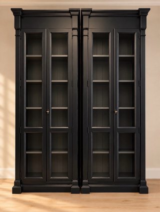 Librerías/vitrinas negras con puertas de cristal