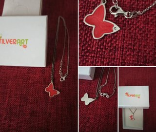Collana in argento 925 con farfalla rossa