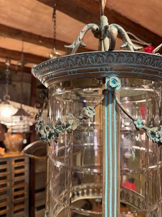 Gran Lámpara Francesa Antigua cobre y cristal tall