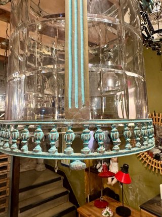 Gran Lámpara Francesa Antigua cobre y cristal tall