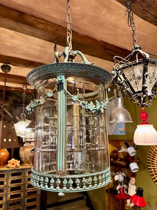 Gran Lámpara Francesa Antigua cobre y cristal tall
