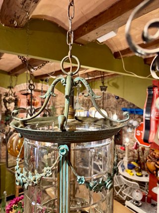 Gran Lámpara Francesa Antigua cobre y cristal tall