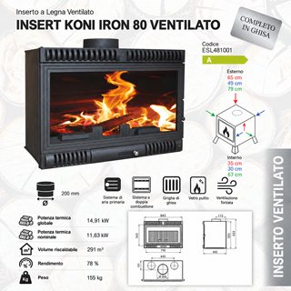 Insertabile legna ventilato Koni Iron 14,91 kW