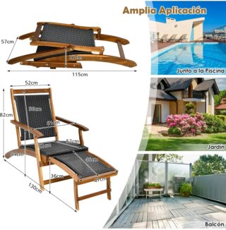 COSTWAY 2 en 1 Tumbona Plegable de Ratán PE Silla