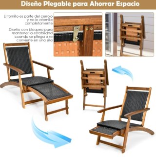 COSTWAY 2 en 1 Tumbona Plegable de Ratán PE Silla