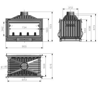 Hogar 90 a legna 2 facce in ghisa 16,28 kW