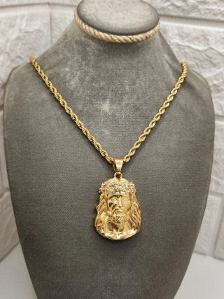 Colgante Cristo Acero Chapado Oro Circonitas