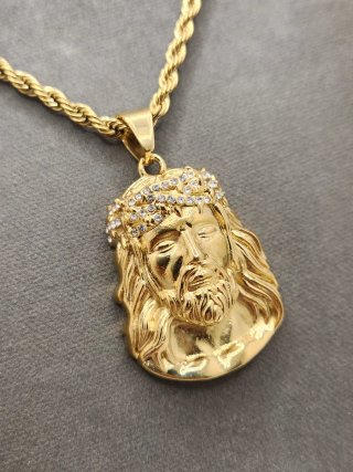 Colgante Cristo Acero Chapado Oro Circonitas