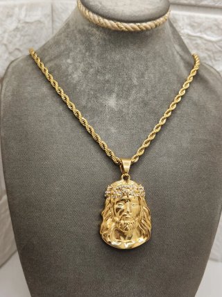Colgante Cristo Acero Chapado Oro Circonitas