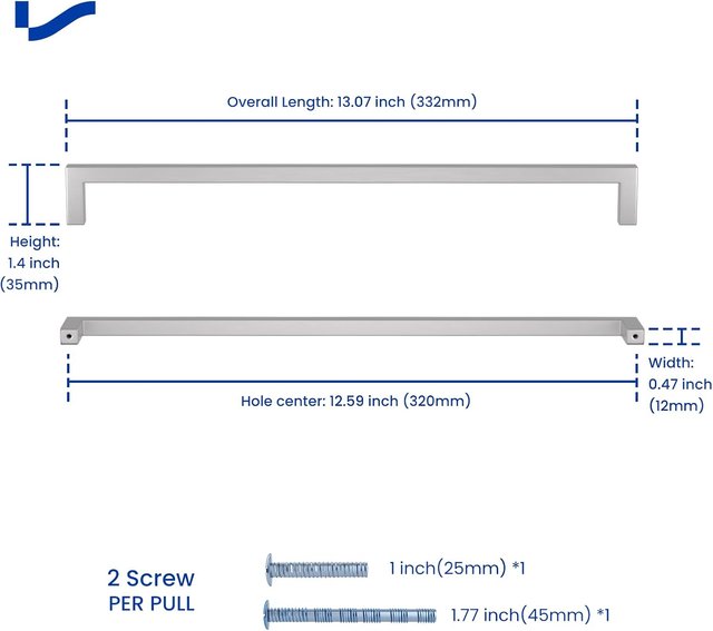 5 Maniglie per Cucina in Acciaio Inox 320mm