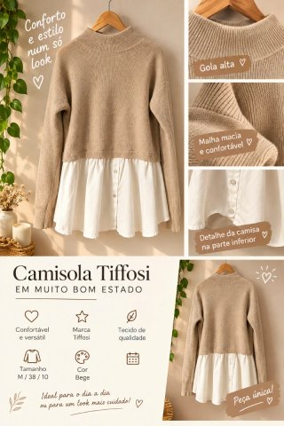 Camisola Tiffosi Malha Gola Alta Bege M