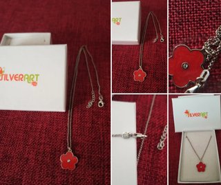 Collana Silverart fiore rosso argento 925