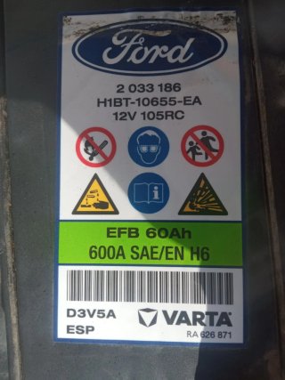 Batería Coche Varta EFB 60A Start Stop