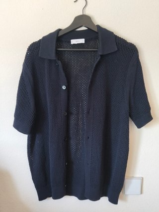 Camisa Mango punto calado azul marino