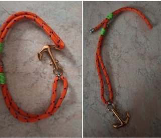 Bracciale corda arancione con ancora dorata