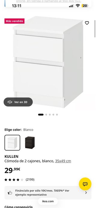 Mesita de noche 2 cajones blanca