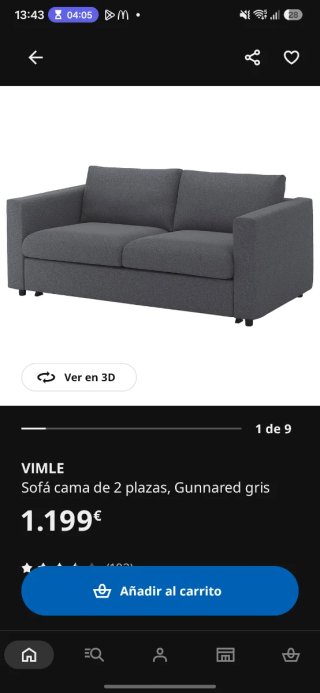 Sofá Cama IKEA de Dos Plazas Gris