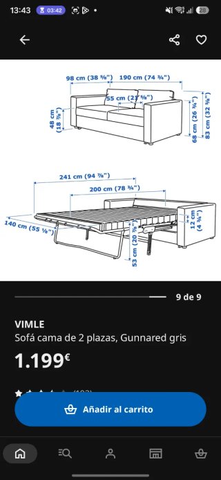 Sofá Cama IKEA de Dos Plazas Gris