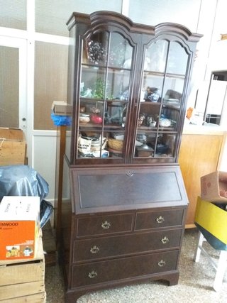 ESCRITORIO BUREAU VINTAGE CON CRISTALERA MADERA