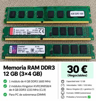 3x 4GB DDR3 RAM (12GB Total)