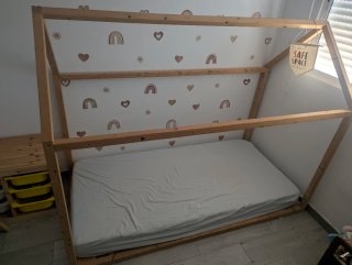 Cama infantil montessori casa madera + Colchón