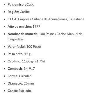 100 Pesos Cubanos Oro