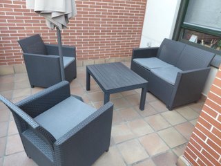Conjunto Muebles Jardín Ratán Negro y Gris