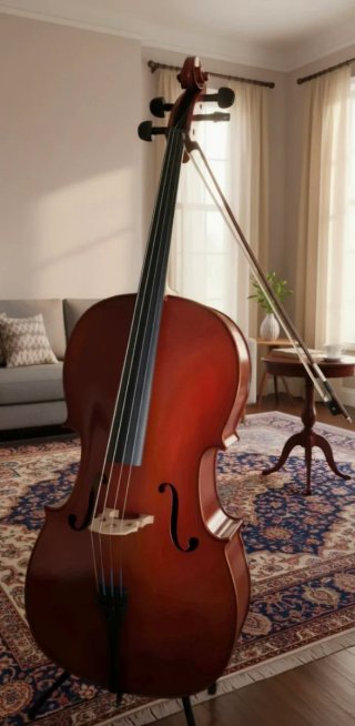Violonchelo con arco, funda y soporte