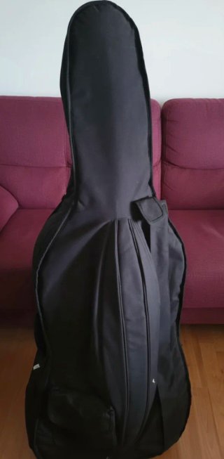 Violonchelo con arco, funda y soporte