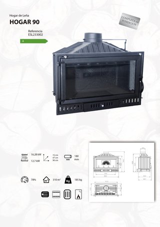 Stufa a legna in ghisa Hogar 90 16,28 kW