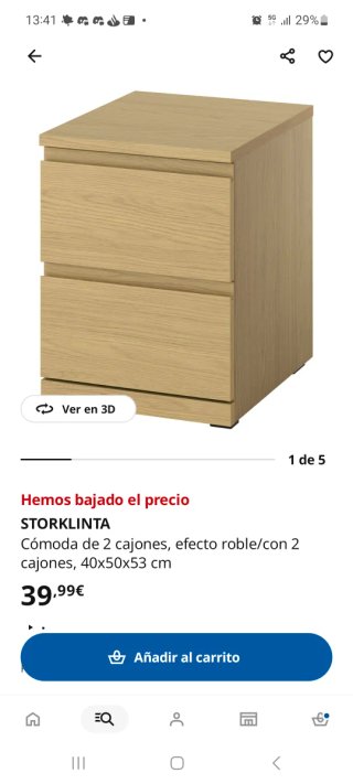 Mesita de Noche Blanca con 2 Cajones