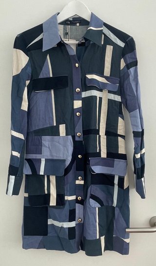 Vestido Zara Geométrico Azul Talla XS