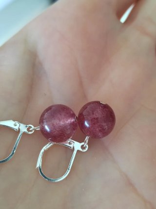 Pendientes plata y cuarzo rosa fresa