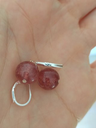 Pendientes plata y cuarzo rosa fresa
