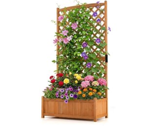 COSTWAY Jardinera con Enrejado de Madera