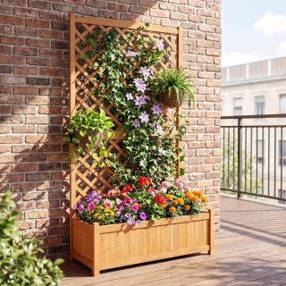 COSTWAY Jardinera con Enrejado de Madera