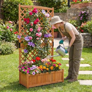 COSTWAY Jardinera con Enrejado de Madera