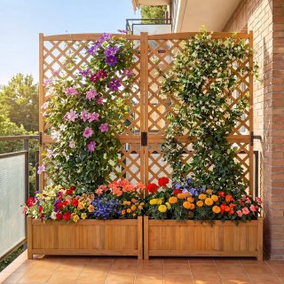 COSTWAY Jardinera con Enrejado de Madera