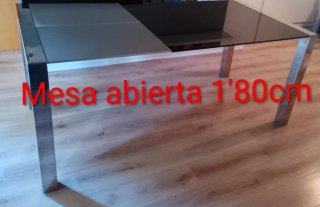 Mesa comedor cristal y metal extensible