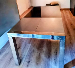 Mesa comedor cristal y metal extensible