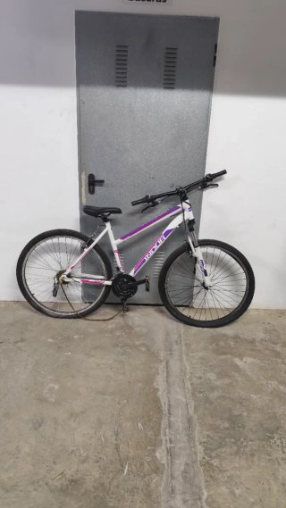 Bicicleta de montaña blanca y morada